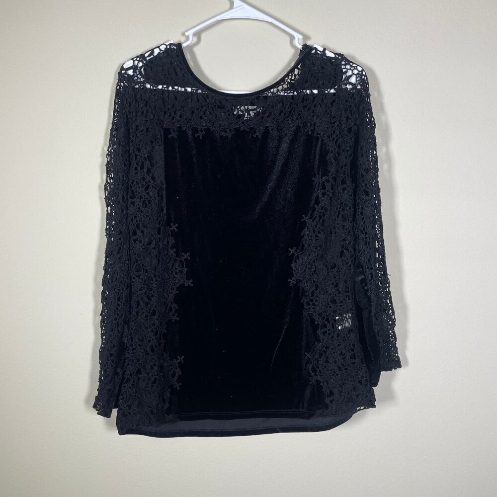 Sundance Women's LS Lace Velvet Black Top Evening Casual Medium!